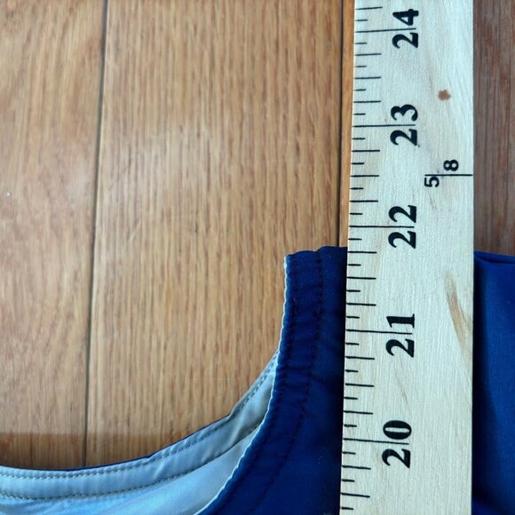 Vintage Black Ice Down Filled Blue Puffer Vest Mens M Hideaway Hood Outdoor Camp - Picture 9 of 10